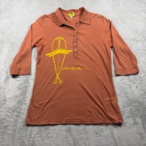 Kealopiko Henley Shirt Women XL Rust Graphic Print 3/4 Sleeve Cotton